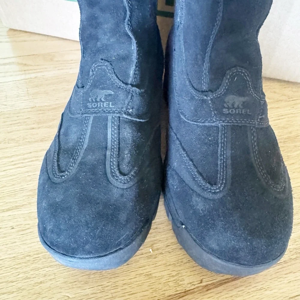 Sorel Waterfall Black Suede Sherpa Fleece Lined Winter Snow Boot Womens 8